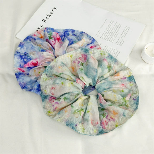 Floral Scrunchie Hair Accessory For Women Handmade Fabric Vacation Style