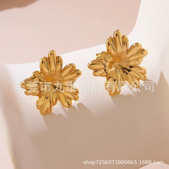 Floral Stainless Steel Stamping Earrings