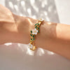 Flower And Leaf Design Vacuum Gold Plated Stainless Steel Bracelet For Women Simple Stylish Jewelry