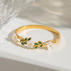 Flower And Leaf Design Vacuum Gold Plated Stainless Steel Bracelet For Women Simple Stylish Jewelry