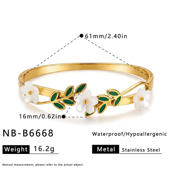Flower And Leaf Design Vacuum Gold Plated Stainless Steel Bracelet For Women Simple Stylish Jewelry