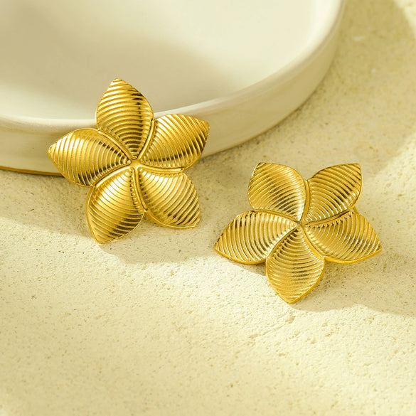 Flower And Leaf Series Stainless Steel Fashion Earrings 18K Gold Plated
