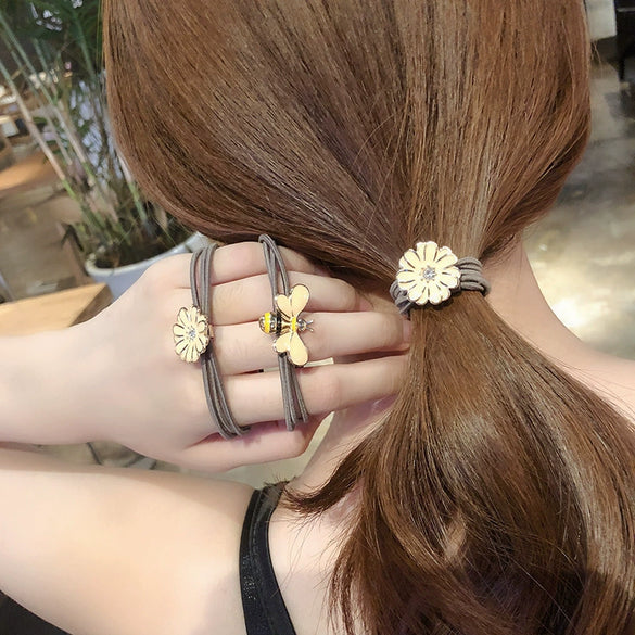 Flower Bee Hair Accessories Alloy Handmade High Elasticity Women's Headwear Hair Rope