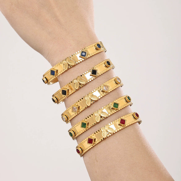 Flower Butterfly Zircon Czech Glass Stainless Steel 18K Gold Plated Women's Bracelet With High Edition Buckle And Electroplating Treatment