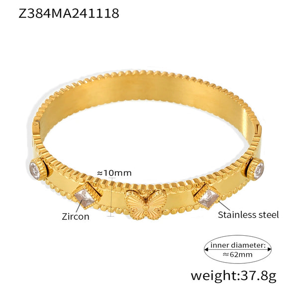 Flower Butterfly Zircon Czech Glass Stainless Steel 18K Gold Plated Women's Bracelet With High Edition Buckle And Electroplating Treatment