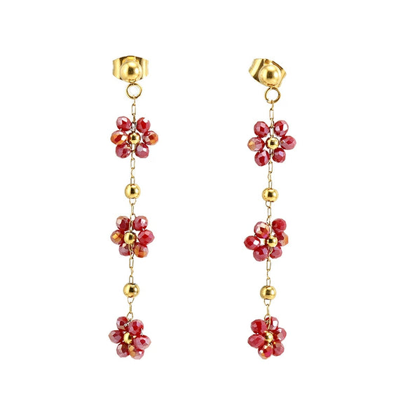 Flower Crystal 316L Stainless Steel Earrings For Women With Electroplating
