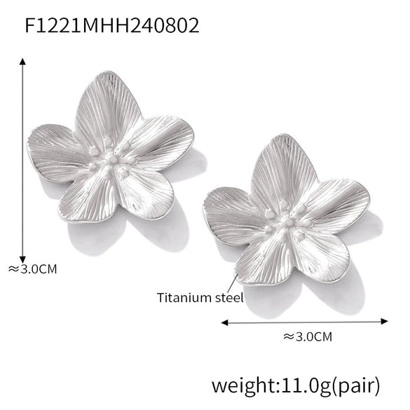 Flower Earrings Geometrical Irregular Hammer Pleated Design Titanium Steel 18K Gold Plated Retro Earrings For Women