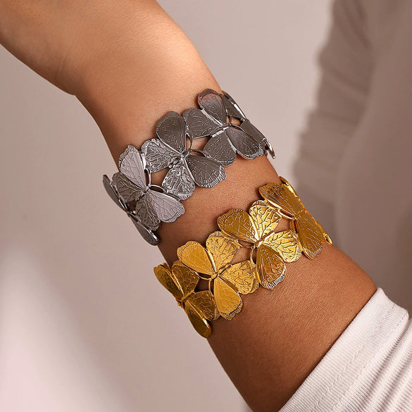 Flower Hollow Opening 316L Stainless Steel Geometric Electroplated Adjustable Bracelet