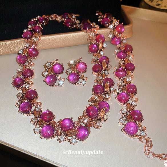 Flower Imitation Pearl Mid Ancient Necklace Bracelet Suit With Diamond Embedded For Women Light Luxury High Grade Clavicle Chain Jewelry