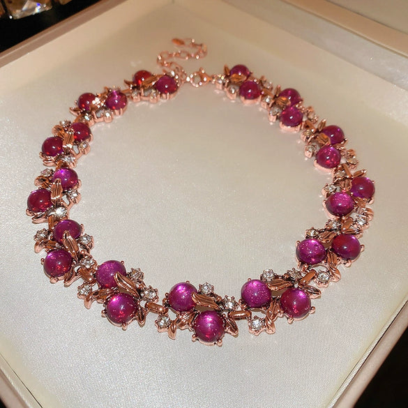 Flower Imitation Pearl Mid Ancient Necklace Bracelet Suit With Diamond Embedded For Women Light Luxury High Grade Clavicle Chain Jewelry