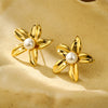 Flower Inlaid Stainless Steel And 18K Gold Electroplated Women's Earrings