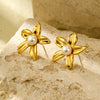 Flower Inlaid Stainless Steel And 18K Gold Electroplated Women's Earrings