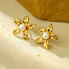 Flower Inlaid Stainless Steel And 18K Gold Electroplated Women's Earrings