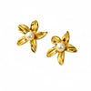 Flower Inlaid Stainless Steel And 18K Gold Electroplated Women's Earrings