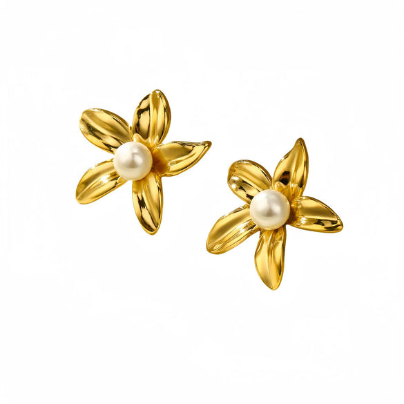 Flower Inlaid Stainless Steel And 18K Gold Electroplated Women's Earrings