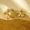 Flower Inlaid Stainless Steel And 18K Gold Electroplated Women's Earrings
