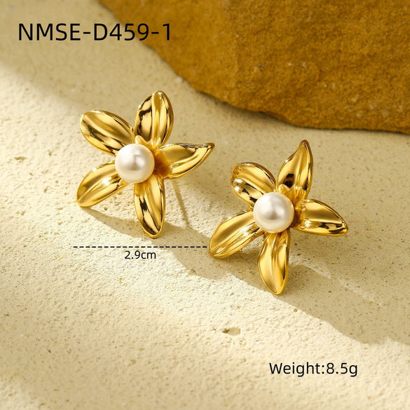 Flower Inlaid Stainless Steel And 18K Gold Electroplated Women's Earrings
