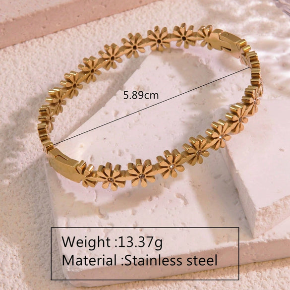 Flower Jewelry Set Stainless Steel Electroplating O Shaped Chain Little Daisy Rhinestones For Women