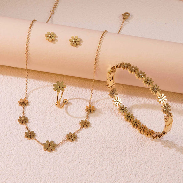 Flower Jewelry Set Stainless Steel Electroplating O Shaped Chain Little Daisy Rhinestones For Women