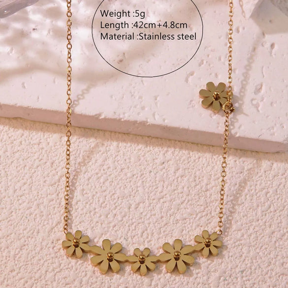 Flower Jewelry Set Stainless Steel Electroplating O Shaped Chain Little Daisy Rhinestones For Women