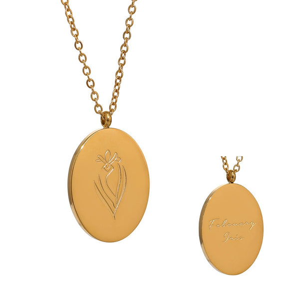 Flower Pattern Titanium Steel And Stainless Steel Gold Inlaid Necklace Ochain