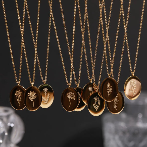 Flower Pattern Titanium Steel And Stainless Steel Gold Inlaid Necklace Ochain