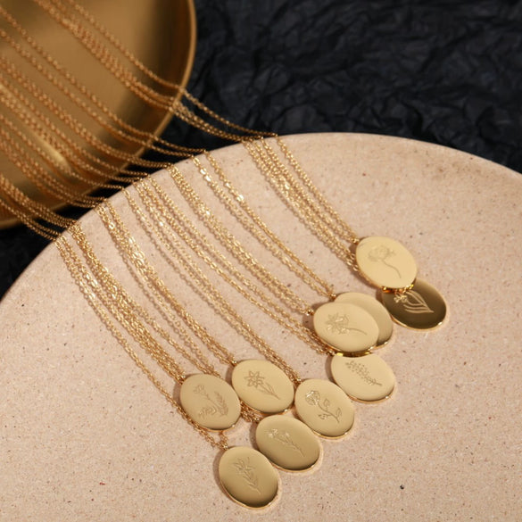 Flower Pattern Titanium Steel And Stainless Steel Gold Inlaid Necklace Ochain