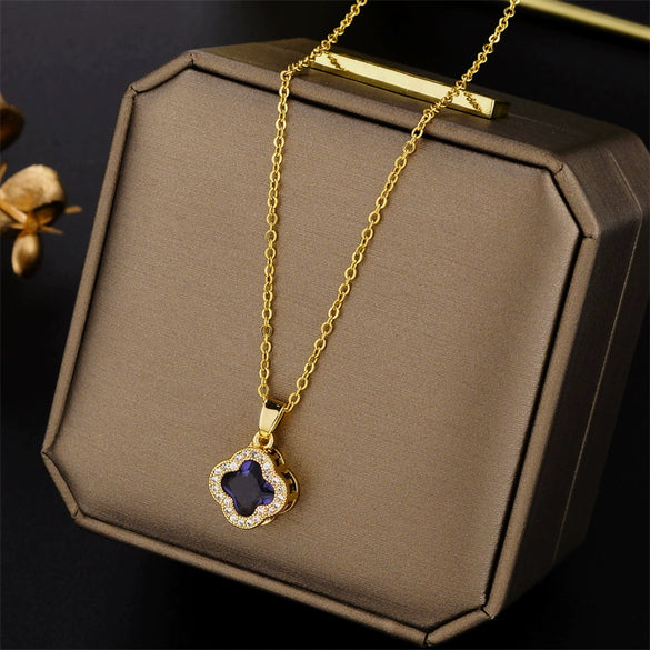 Flower Shaped Jade Pendant Titanium Steel Necklace With Electroplating Treatment Joker Themed
