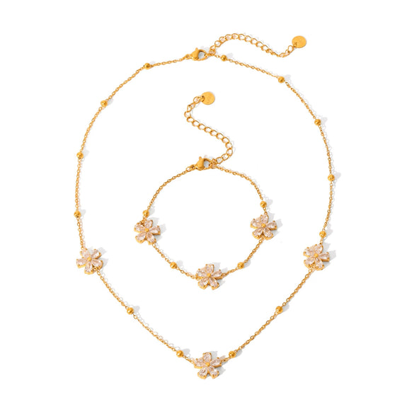 Flower Shaped Women's Jewelry Set With Daisy Pattern In Titanium Steel And Stainless Steel Set With Diamonds And Vacuum Electroplated Diamond