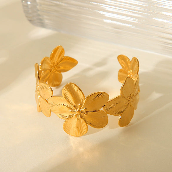 Flower Stainless Steel Open Bracelet For Women With Electroplating