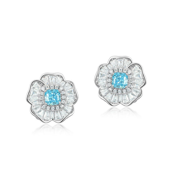 Flower Stud Earrings 925 Silver Ice Flower Cut High Carbon Diamond