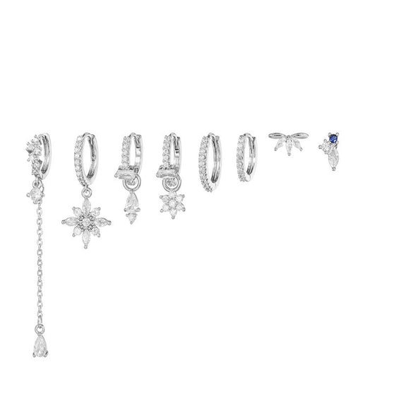 Flower Zircon Earrings Copper S925 Silver Needle 18K Plated Fashion Women's Earrings Set