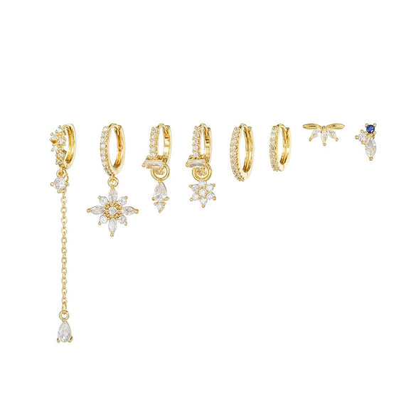 Flower Zircon Earrings Copper S925 Silver Needle 18K Plated Fashion Women's Earrings Set