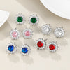 Flowershaped Colorful Zircon Earrings Copper Set With Gemstones Unisex