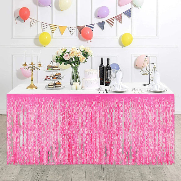 Fluorescent Macaron Pattern Rain Silk Table Skirt For Party Decor With Tassel