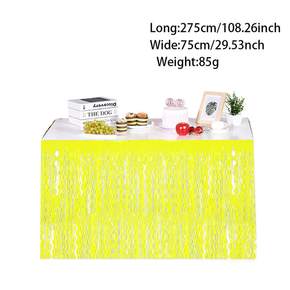 Fluorescent Macaron Pattern Rain Silk Table Skirt For Party Decor With Tassel