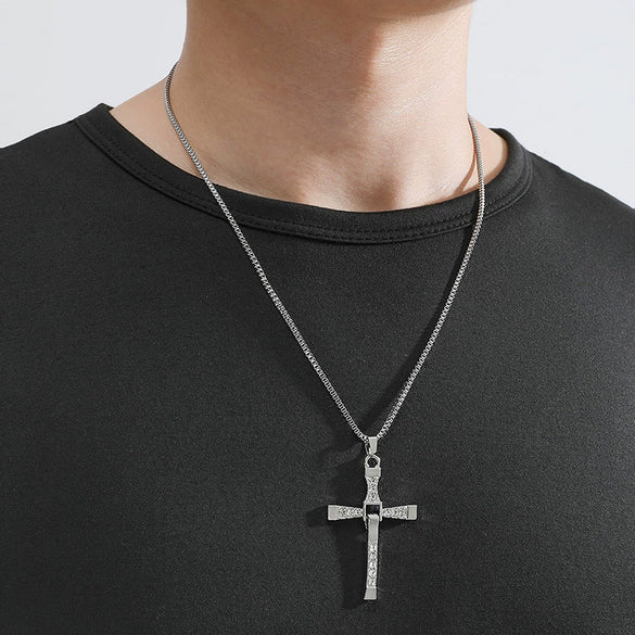 Foldable Movable Cross Pendant Necklace For Men Alloy With Diamond
