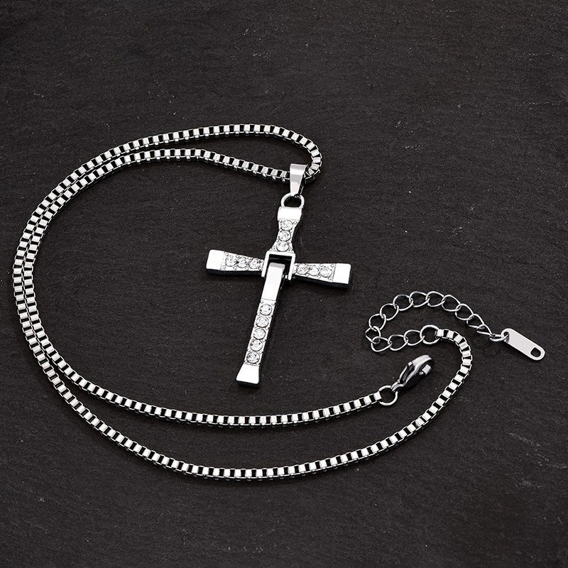 Foldable Movable Cross Pendant Necklace For Men Alloy With Diamond ...