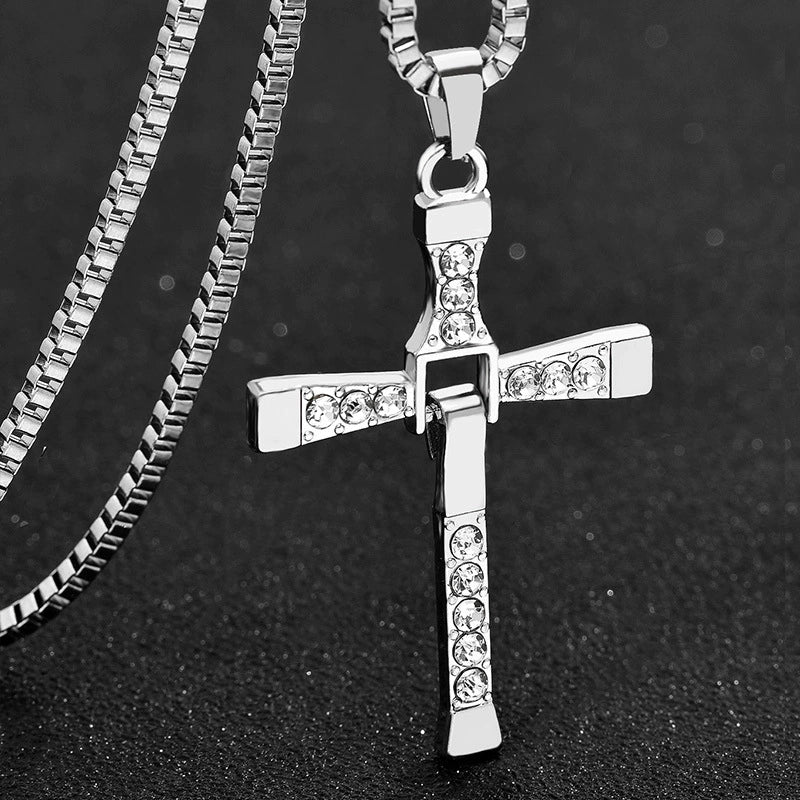 Foldable Movable Cross Pendant Necklace For Men Alloy With Diamond ...