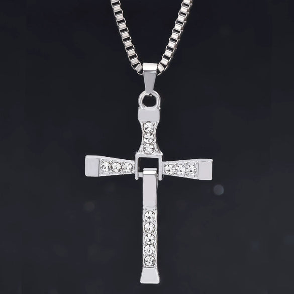 Foldable Movable Cross Pendant Necklace For Men Alloy With Diamond