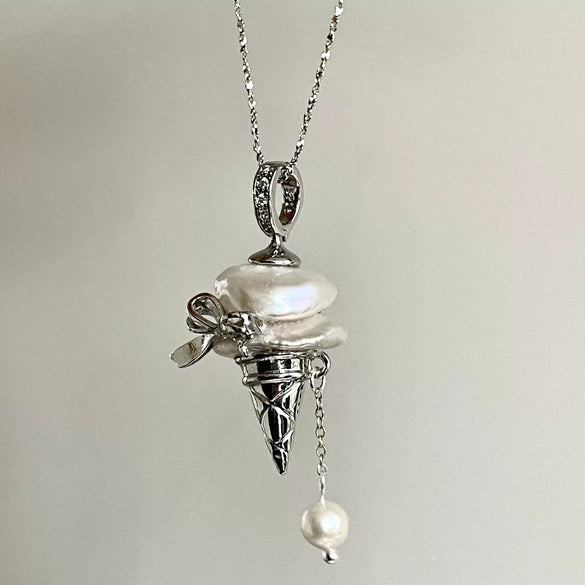Food Series Necklace Copper Bow Baroque Specialshaped Pearl Cone Ice Cream Pendant Electroplating