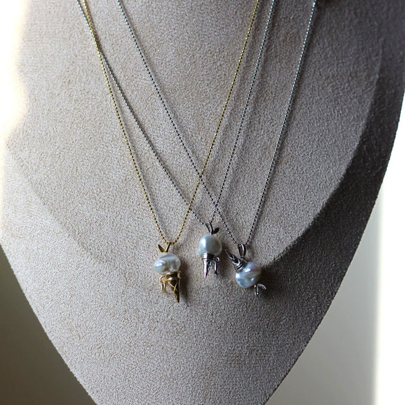 Food Series Necklace Copper Bow Baroque Specialshaped Pearl Cone Ice Cream Pendant Electroplating