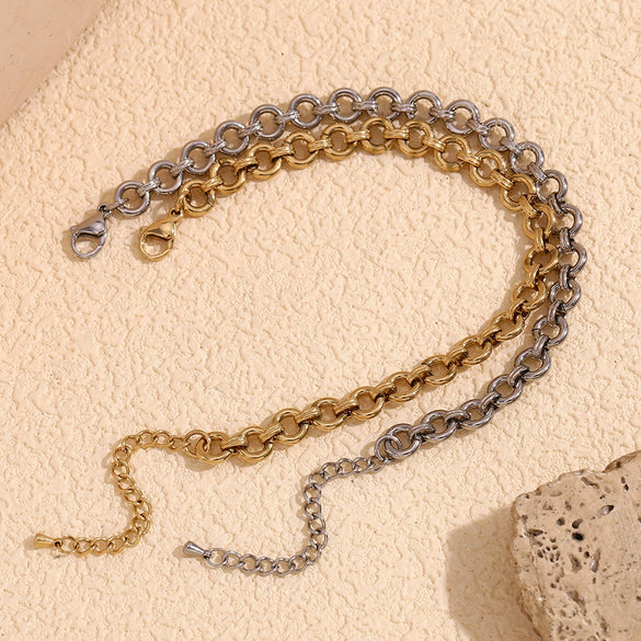 Foot Accessories Stainless Steel 14K Gold Plated Geometric Round Chain Anklet For Women