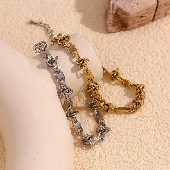Foot Accessories Stainless Steel Plated Coffee Bean Knotted Splicing Handmade Geometric Anklet For Women