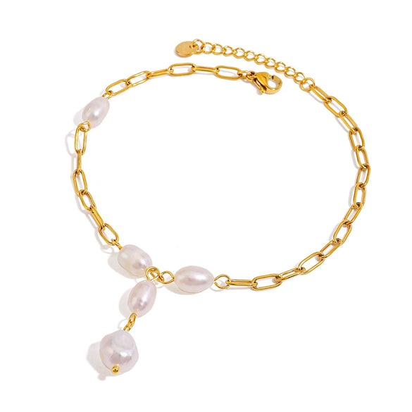 Foot Chain Freshwater Pearl Titanium Steel 18K Gold Geometric Style Women's Accessories