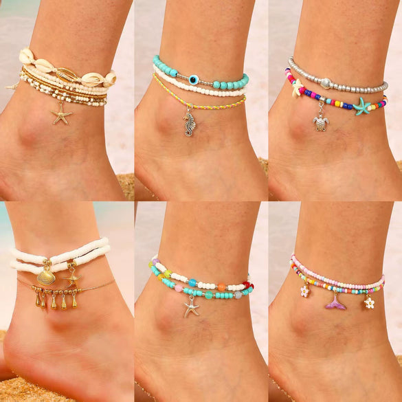 Foot Chain Plastic Resin Animal Zodiac Style Bohemian Vacation Soft Pottery Pendant Multilayer Elastic