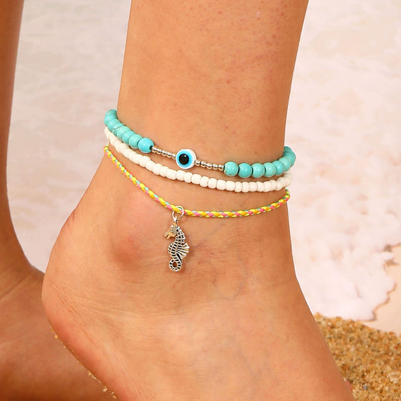 Foot Chain Plastic Resin Animal Zodiac Style Bohemian Vacation Soft Pottery Pendant Multilayer Elastic