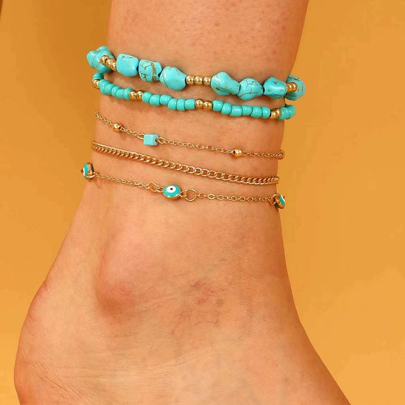 Foot Chain Plastic Resin Animal Zodiac Style Bohemian Vacation Soft Pottery Pendant Multilayer Elastic