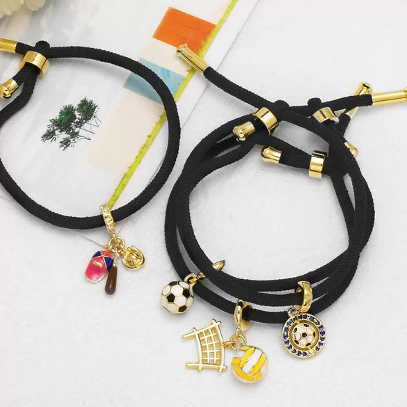 Football Pendant Adjustable Bracelet Copper Gold Plated Minimalist Geometric Style