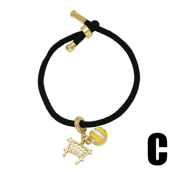 Football Pendant Adjustable Bracelet Copper Gold Plated Minimalist Geometric Style